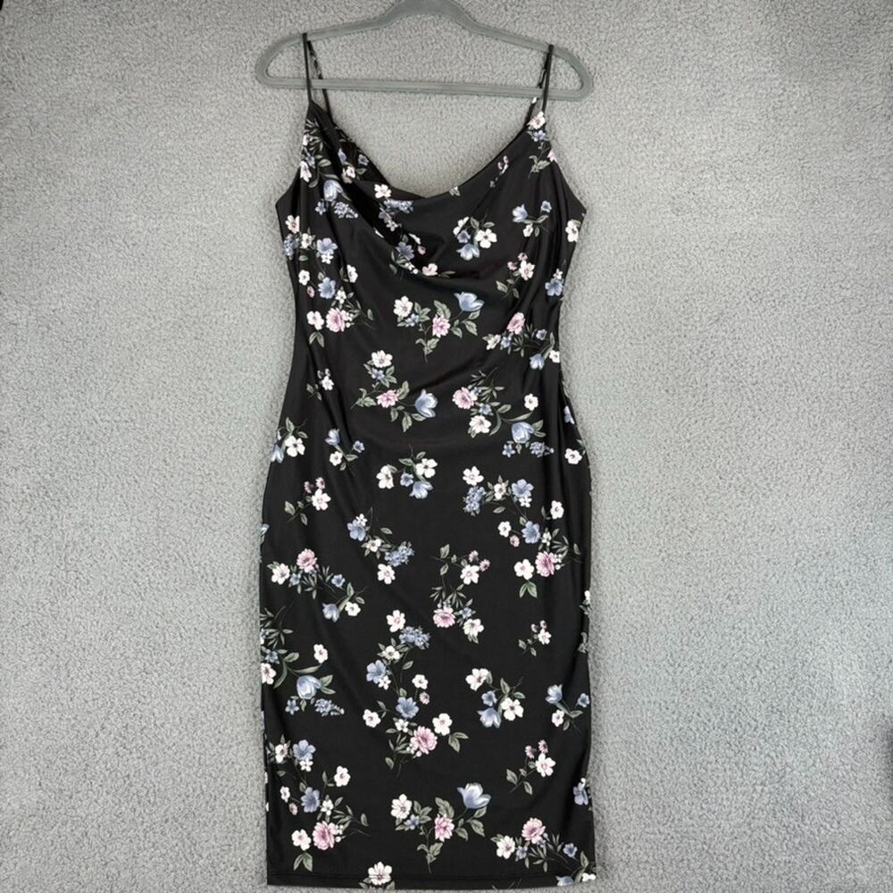 Iris Floral Cowlneck Midi Slip Dress Large Whimsy Y2K Coquette Sexy Cocktail